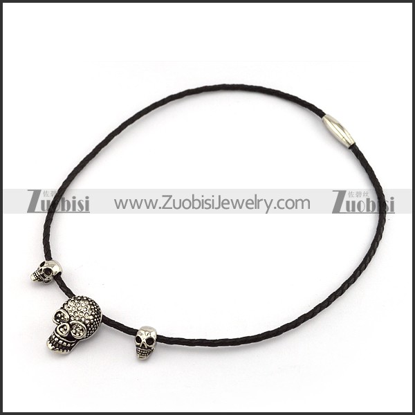 3mm Black Leather Cord with Skull Pendants