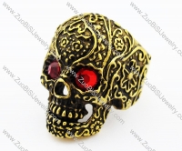 Gold Plated Stainless Steel Skull Ring with 2 Red Eyes -JR010191