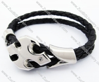 Stainless Steel 2 Lines Leather Bracelet with Batman - JB400039
