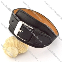 32mm Wide Black Leather Bracelet with Stainless Steel Watch Buckle b000686