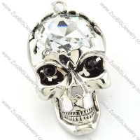 enjoyable nonrust steel clear big stone Skull Pendants with black Rhinestone eyes for men & bikers - p000471