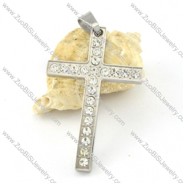 Stainless Steel Imitation Diamond Cross Pendant p000497