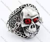 Red Eyes Stainless Steel skull Ring with Chain - JR090284