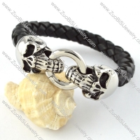 PU Leather Stainless Steel Double Heads Bracelet - b000448