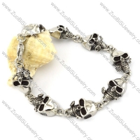 8 Skull Heads 316L Stainless Steel Bracelet with Rose for Bikers -b000916