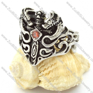 Mens Casting Ring in Sword Shaped with clear Red Stone in Stainless Steel -r000729