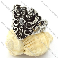 Sword Ring with Black Rhinestone in Stainless Steel -r000731