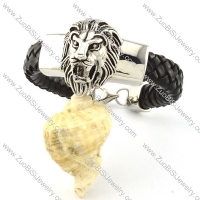 Black Leather Lion Bracelet for Men -b001000