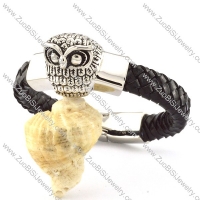 Black Leather Night Owl Bracelet for Men -b001003