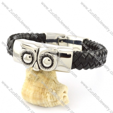 Black Leather Owl Bracelet for Men -b001004