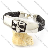 Black Leather Skull Bracelet for Men -b001009