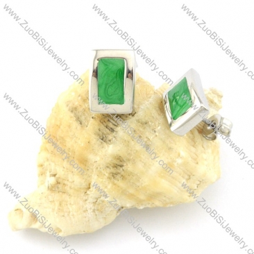 Green Stone Earring in Stainless Steel Metal -e000557