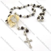 rosary necklace made in black and steel tone round beads -n000275