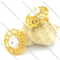 Gold Flower Earrings with Big Clear Facted Zircon Stone -e000558