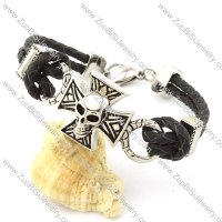 Beauteous Stainless Steel Skull Leather Bracelet -b001291