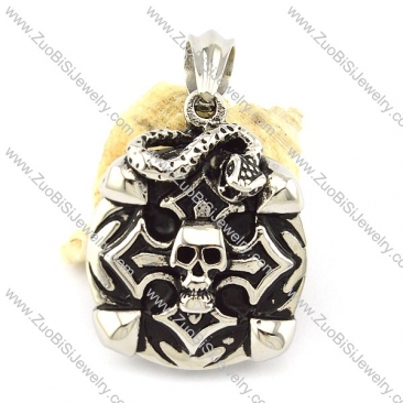 Stainless Steel Snake and Skull Tag Pendant -p001119