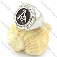 316L Stainless Steel Masonic Rings with Several Clear Rhinestones -r000892