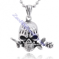 romantic skull head pendant with a rose flower JP350043