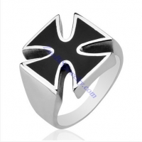 Black Epoxy Malta Cross Ring in Stainless Steel Metal -JR350241