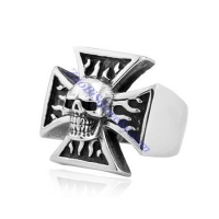 Fire Skull Ring in Stainless Steel Metal -JR350245