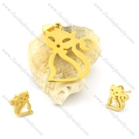 gold kitty pendant and earring s000849