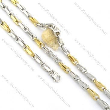 22 inch long steel and gold tone casting necklace set s000833