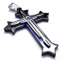 Black and Silver Stainless Steel Cross Pendant for Men -JP450010