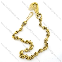 gold plating jeans chain for punk with 23 solid skull heads crafted a skull buckle -y000005