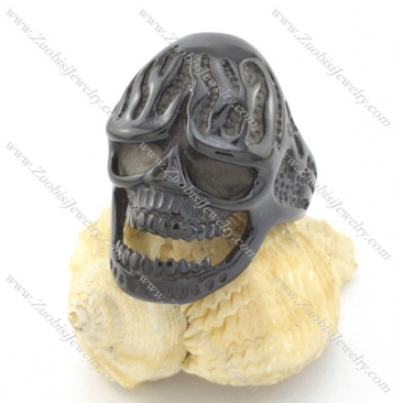 black plated fire skull ring r001491