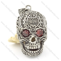 53mm big black skull pendant with 2 clear ruby zircons p001597