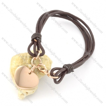 real leather cope bracelet with rose gold heart charm b002076