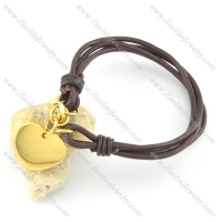 4 small leather cope bracelet with gold heart charm b002075