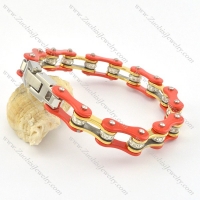 red and gold motorcycle chain bracelet with clear crystals and steel tone clasp b002058