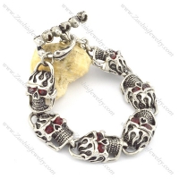 6 fire skull heads bracelet in 8.4 inch with skull OT buckle b002049