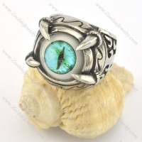 light green evil eye ring with 4 claws in stainless steel r001428