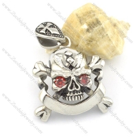 skull and crossbones pendant with 2 clear red zircon eyes p001520