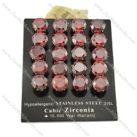 10mm fancy dark red round faceted zircon earrings for women -e000635