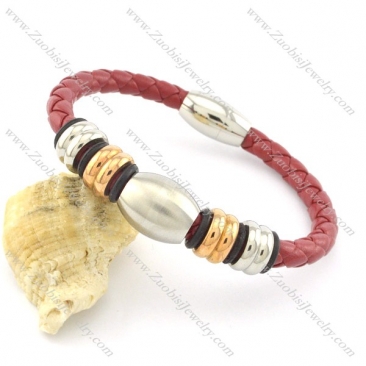 red leather bracelet with steel and rose gold tone accessories b001606