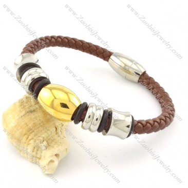 8.4 inch brown leather bracelets with 6 stainless steel accessories b001613