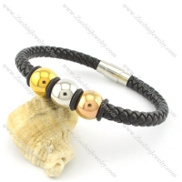 steel black leather bracelets b001616