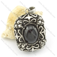 black stone pendant in stainless stee metal p001473