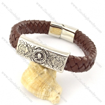 genuine leather bracelet in stainless steel b001932