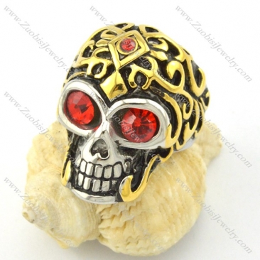 red rhinestone skull ring with gold plating head r001169