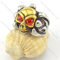 two tone skull ring with cardinal rhinestone eyes r001163