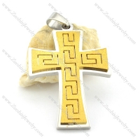 great wall pattern cross pendant in gold finishing p001380