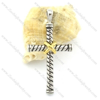 stainless steel diagonal stripe cross pendant p001370