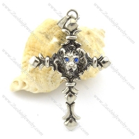 blue eye casting wolf theme cross pendant p001359