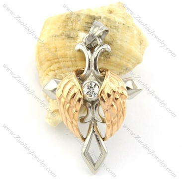 2 tones angel wing cross pendant p001369