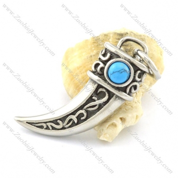 turquoise stone wolf tooth pendant p001355