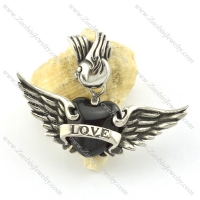 love theme black stone with heart shaped pendant with 2 wings p001349